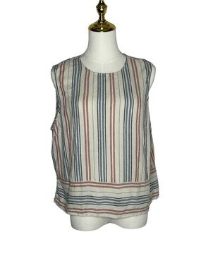 a.n.a Striped Sleeveless Linen Blend Top Sz L Coastal Grandma Preppy Nautical